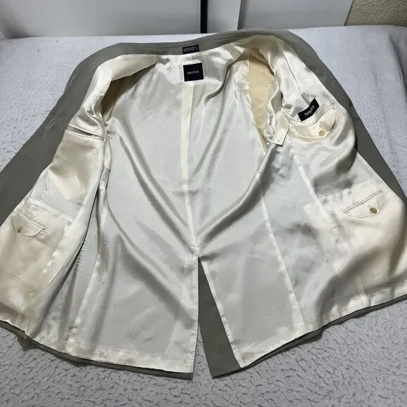 Nautica Men's 42 Regular 100% Silk Sage Green/Gray Suit Jacket Sport Coat 42R - Picture 6 of 15